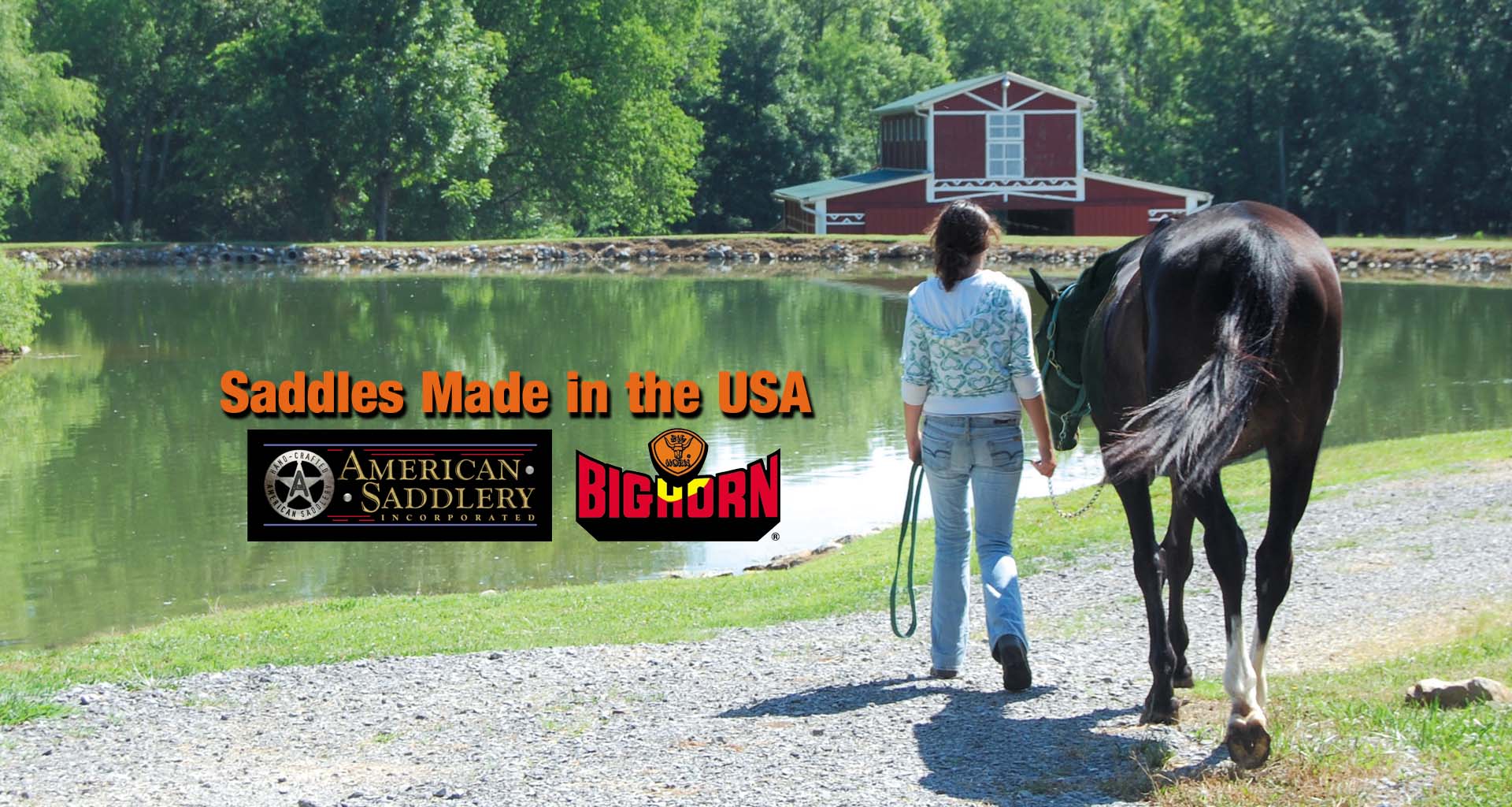 A rider and horse beside a pond